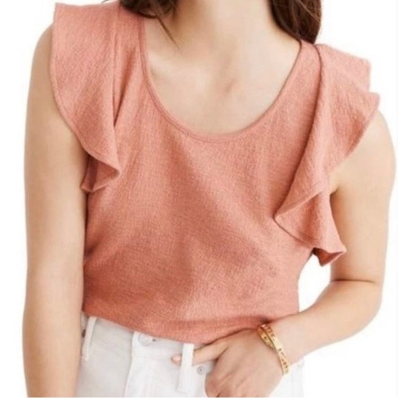 Madewell Tops - NWT Madewell Texture & Thread Ruffle Tank Top Peach Size Medium